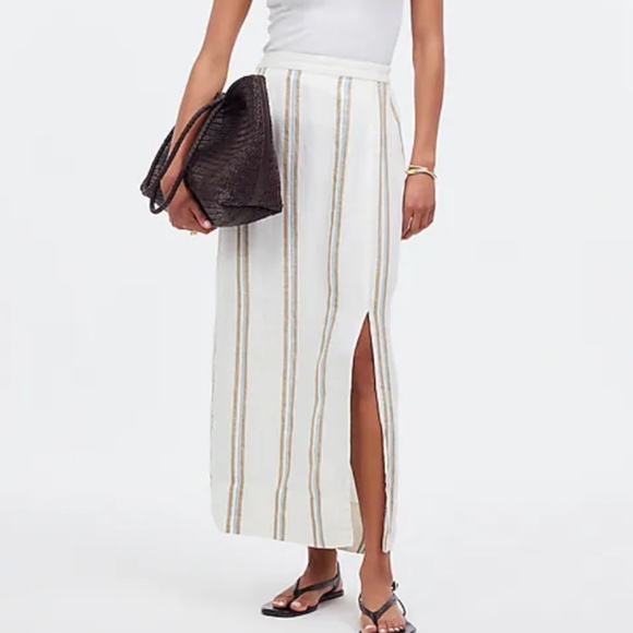Madewell Dresses & Skirts - NWT Madewell  Column Striped Maxi Skirt in 100% Linen Olive Surplus Stripe SZ XS